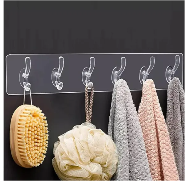Transparent Wall Hanger 6 Hooks (Pack of 2)